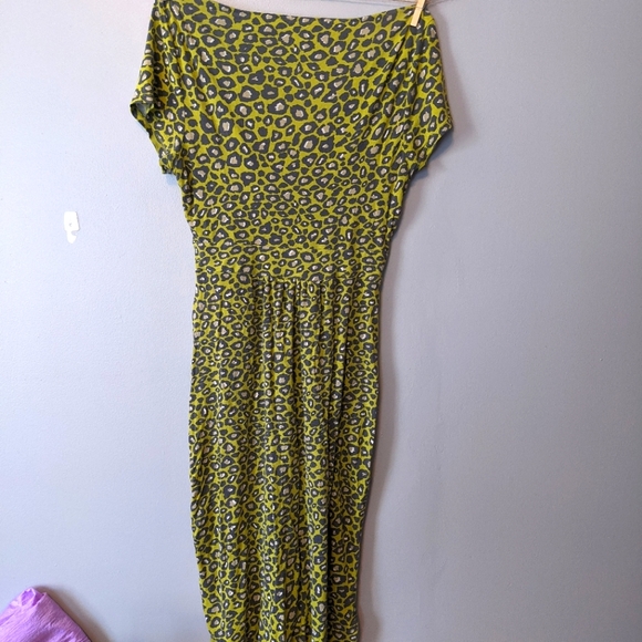 Boden Jersey Midi Dress Leopard Print Green Surplice Plunging Neckline Size 8R - Picture 3 of 8